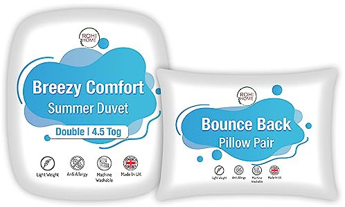 Rohi Anti-Allergy Double Duvet 4.5 Tog with 2 Deluxe Pillows – Lightweight – Comfort Cool Summer Duvet – Soft & Breathable Corvin Quilt