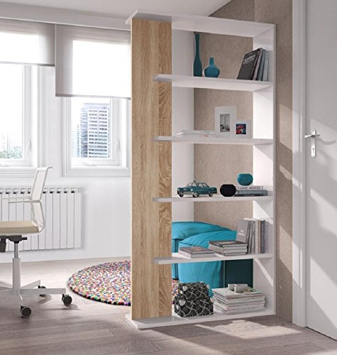 Salone - Negozio - Online Kit Libreria Alida cm 90 x 25 x 180 h Parete Attrezzata Scaffale, Melammina, Bianco, 4 Ripiani