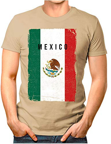 OM3® - Mexico-Flag-Vintage - Herren T-Shirt | Mexiko Flagge Fussball Soccer Fanshirt Sport Trikot | Khaki L