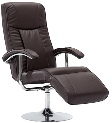 vidaXL Poltrona per TV Reclinabile Morbida Sedia Imbottita Gommapiuma Densa Poltroncina Salotto Relax Marrone in Similpelle Telaio in Metallo Cromato
