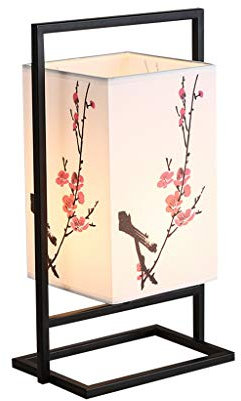 Camera da letto giapponese Comodino lampada, moderna Asian Table Lamp W/Black Metal Telaio, Cuboide tessuto Shade- Luce soffusa Perfetto for Comodino, On/Off (Colore : Prugna)