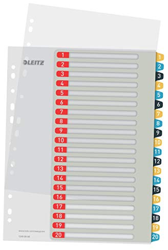 Leitz Cosy A4 Register för Utskrift 1-20, Rejäl och Slitstark, Flerfärgad, Cosy-Serien, 12490000