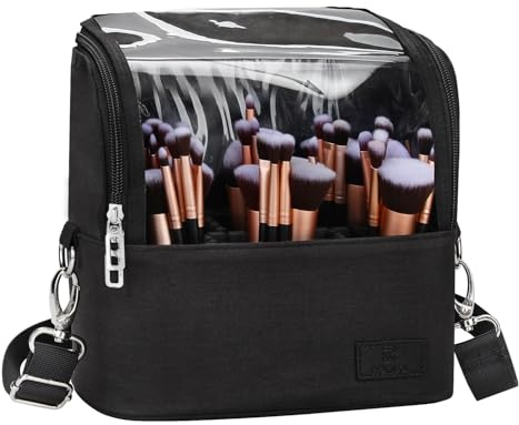 Makeup Brush Bag, Makeup Brush Holder Travel Stand-up Makeup Cup Large Makeup Brush Organizer Case Professional Cosmetic Bag Artist Storage Bag with Adjustable Divider (Large, Black)