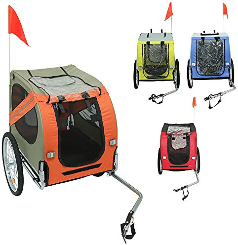 Klappbarer Hundefahrradanhänger, Fahrradanhänger mit Sicherheitsgurt und Flagge, Hundeanhänger Max. 40 kg (orange grau)