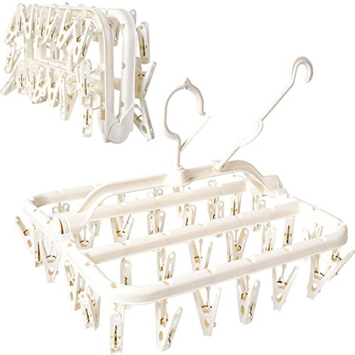 Foshine Foldable Clothes Drying Rack with 32 Drying Clips Wind-Proof Hook