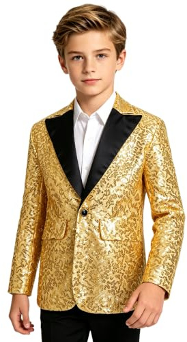 TiaoBug Enfant Garçon Paillette Veste de Costume d'honneur Mariage Cérémonie Soirée Manteau Blouse Gentleman Smoking Blazer Brillant Chemise Fête Carnaval 5-16 Ans