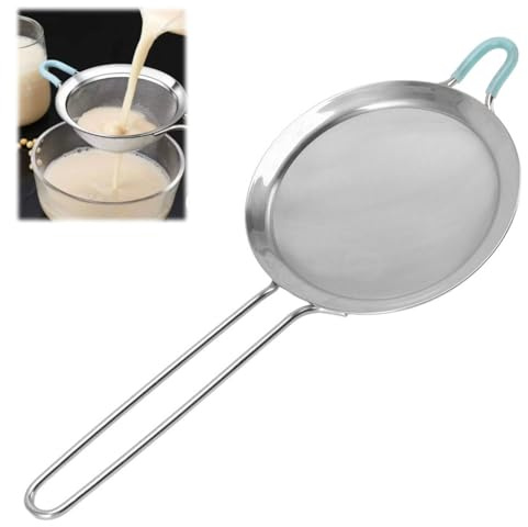 Tissting Colador de malla fina, Colador de acero inoxidable con mango largo y marco reforzado, Tamiz de cocina, 14 cm, Acero inoxidable Colador multiusos para chefs y uso diario en la cocina