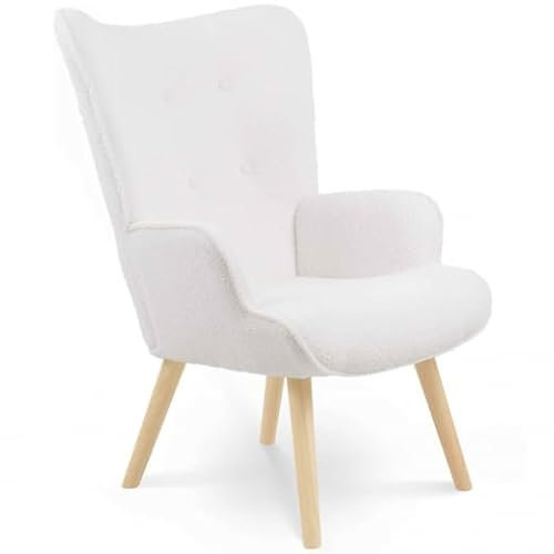 IDMarket - Fauteuil scandinave Ivar en Tissu Bouclette Blanc