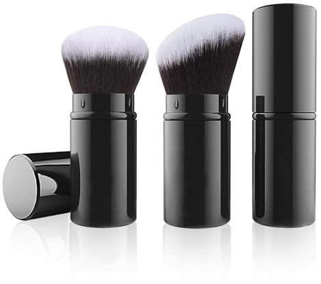 Falliny einziehbare Make-up Pinsel, 2-Pack Reise Kabuki Gesicht Blush Pinsel, tragbare Pulver Foundation Sonnenschutz mit Abdeckung für Blush, Bronzer, Polieren, makellose Pulver Kosmetik