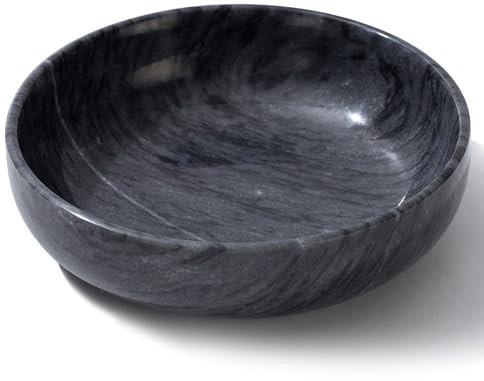 CM Chic Monday 5.91'' Large Decorative Bowls, Natural Marble Decorative Bowls for Home Decor, Key Bowl, Large Incense Burner, Smudge Bowl, Coffee Tables Centerpiece, Soap Serving Bowl(Black)