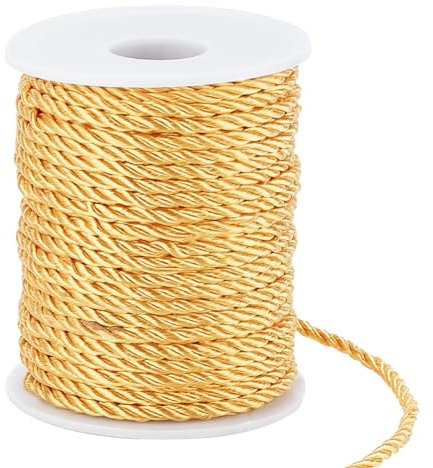 PH PandaHall 30m Cordón Trenzado Amarillo, cordón de Seda de 3 Capas de 3 mm, Cuerda Trenzada de Honor, Cuerda Decorativa para Navidad, Manualidades, decoración del hogar, Disfraces, Asas de Bolsa
