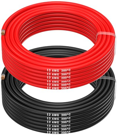 MMOBIEL Fil Électrique 12 AWG - 12 Gauge (3,31mm²) Câble en Cuivre Étamé 1,5 m / 5 ft 2 Conducteur Parallèle Rouge & Noir pour RC, Drones, Imprimantes 3D, Batteries, Fils de Haut-Parleur, Bandes LED