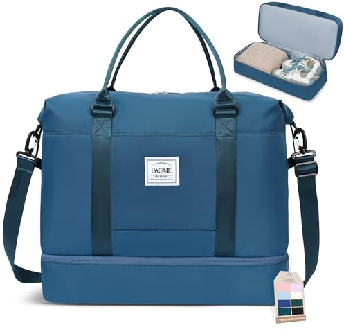 BAGAIL Sac de Voyage Week-end Fourre-tout de Nuit Avec Poche Humide, Pour Maman d'Hôpital, Travail et Accouchement, Cc-bleu Paon