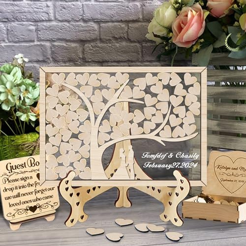 Certykllp Libro degli ospiti per matrimonio personalizzato Albero e cuore Alternativa Libro degli ospiti personalizzato ricevimento di matrimonio Cornice quadrata di connessione Libro degli ospiti