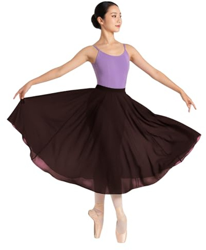 Falda de gasa de ballet de baile de círculo completo para falda de ballet de gasa transparente (talla única) C43, Marrón, talla única