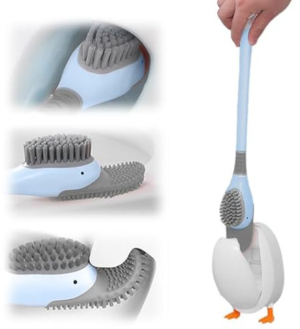 Diving Duck Toilettenbürste Silikon - Klobürste Mit Halter Set für Badezimmer und Wohnmobile - Kreative Bürste Mit Aufbewahrung (Blau)