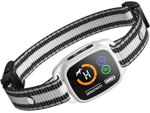 Anti Aboiement Chiens,Modes Son/Vibration/Vibration Forte, Détection Intelligente des Aboiements, Rechargeable, Étanche IP67, pour Petit et Gros Chien(Blanc)