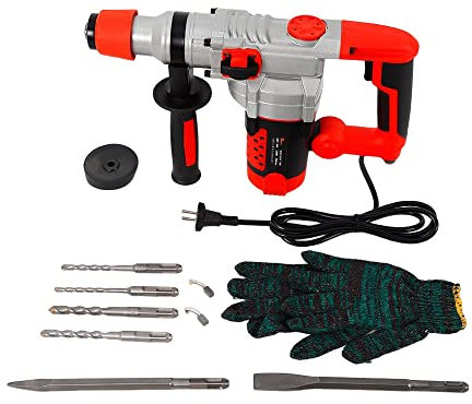 KiwiHood Marteau burineur électrique 2200 W Marteau perforateur rotatif haute performance à vitesse variable Foret à marteau filaire Marteau de démolition avec 4 forets, burin plat, burin pointu, sac
