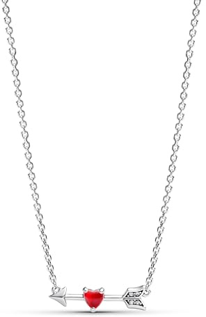 Pandora Collier avec Pendentif en Forme de cœur en Forme de flèche en Argent Sterling avec Verre de Murano Rouge et oxyde de Zirconium Transparent, Taille 50 cm, One Size, Argent, Pas de gemme