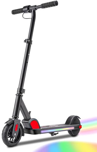 Caroma E Scooter Kinder von 6-14 Jahren, 150W Motor, 16 km/h, E Roller Kinder, Einstellbare Geschwindigkeit & Höhe, Bunte Lichter, LED Display schwarz