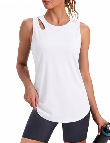 Gyabnw Dam Sport Tank Top Gym Ärmlös Axel Mesh Inlägg Gym Skjorta Kvinnor Rund Hals Tröja Gym Kvinnor Fitness Yoga Löpning Dans, B-vit, S