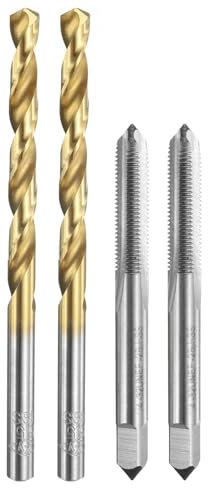 sourcing map Tap and Drill Bit Set, 2pcs 1/4-32 UNEF Straight Flute Thread Screw Taps & 2pcs 5.5mm Twist Drill Bits, Uncoated/Titanium Coated HSS-6542 Tapping Threading Tool Kit