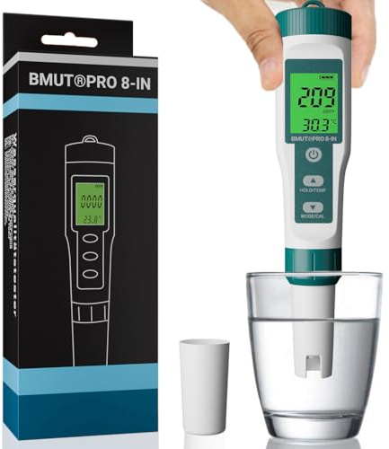 pH Messgerät 8in1 Meter für Wasser, PH | TDS | EC | Salzgehalt | ORP | H2 | Thermometer mit LCD-Display, hochpräziser Wassertester – für Trinkwasser, Getränke, Pool & Aquarium