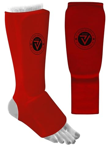 VADER Elastiska skenbensfärgade fotdynor kickboxning MMA muay thai skenben skydd skyddande ben fotdyna för karate Taekwondo kampsport träning sparring boxning benskydd barn/vuxna (stor/vuxen, röd)