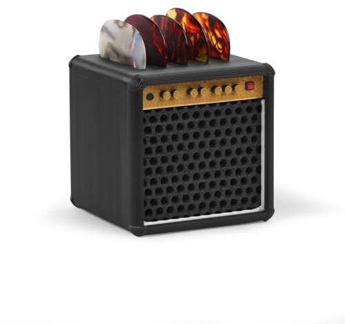LALASTYLE Support de médiator de guitare avec impression 3D avec 5 médiators de guitare, étui de rangement en forme de haut-parleur, récipient de rangement personnalisé pour les amateurs de guitare