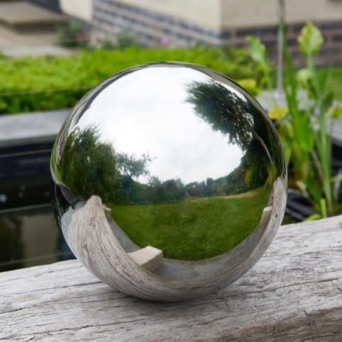 Garden Mile Stainless Steel Gazing Ball - 20cm Silver Polished Mirrored Hollow Ball Reflective Sphere Floating Pond Balls Stainless Steel Garden Ornaments for Garden Decorations (20cm)