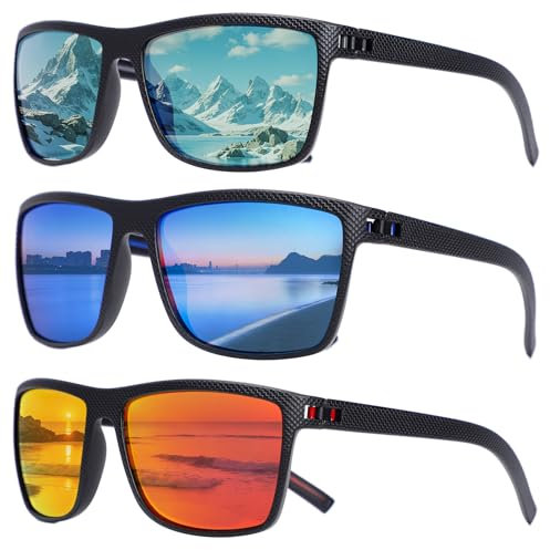 Risipu 3 Pack polarisierte Sonnenbrillen Männer, Herren Sonnenbrille polarisiert UV-Schutz leichte Sonnenbrillen für Autofahren Angeln Golf (A - 245)