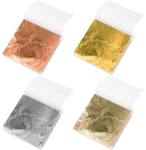200 Pieces Gold Leaf Sheets, 4 Colors Metallic Gold Leaf Paper for Cakes, Desserts, Chocolate, Art and Craft, Face Masks, Nail Art, Resin Gilding Crafting, Furniture Home Decor (8 * 8.5cm)
