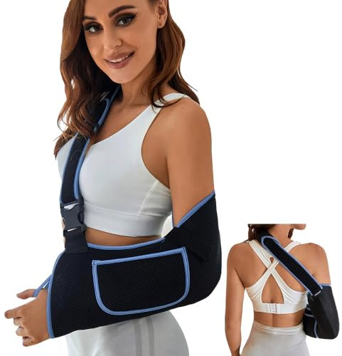 XFSRG Tutore Braccio Regolabile Supporto Spalla Con Sacchetto Per Riporre Imbracatura per Braccio in Tessuto Traspirante Adatto per Uomo e Donna(Blu Nero, M)
