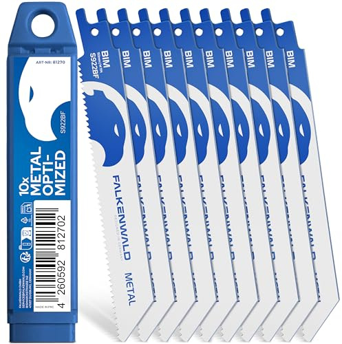 FALKENWALD® Säbelsägeblätter 10-tlg für Metall – S922BF Bi-Metall - Für Edelstahl, Rohre, Profile, Aluminium, Sandwichpaneele - Kompatibel mit Bosch, Makita, Einhell u. v. m.