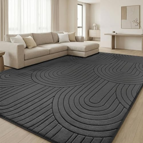 Treeboy Teppich Wohnzimmer 200X300cm Großer Flauschiger Dunkelgrau Teppiche