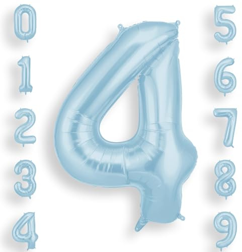 AOOSU Blue Helium Balloons, 40 Inches Number Balloons 4, Foil Birthday Balloon for Birthday Anniversary Wedding Party Decorations Celebration Supplies for Girls Women Men Boys