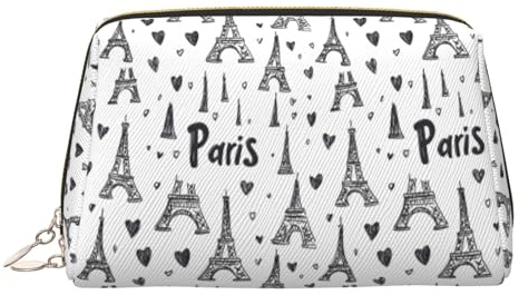 GVYGVY Grande borsa da viaggio per il trucco, con stampa Torre Eiffel e cuore, in pelle PVC, con cerniera, portatile, impermeabile, per la cura della pelle, trousse da toilette da donna