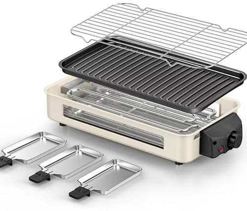 3 in 1 1500W Smokeless Indoor Grill, Adjustable Temperature Control Electric Indoor Grill for Kitchen with Non-stick Removable & Griddle Plate, Temperature Control BBQ with 3 mini trays