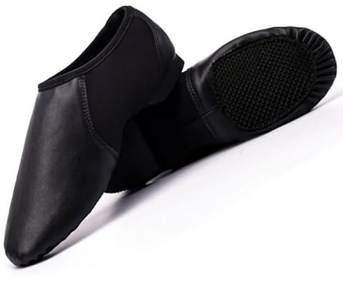ISMUN Jazz Shoes Slip On Real Leather Black Jazz Shoes Size 12 UK Child for Girls and Women, Neoflex Pro Split Sole with Neoprene in Center for Modern Stage