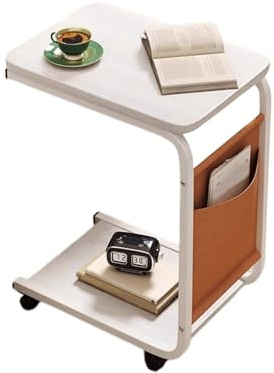 Generico da divano - Forma a C mobile con rotelle, robusto ripiano doppio, multifunzione resistente, pratico dal design moderno | Soggiorno Ufficio Camera da Divano
