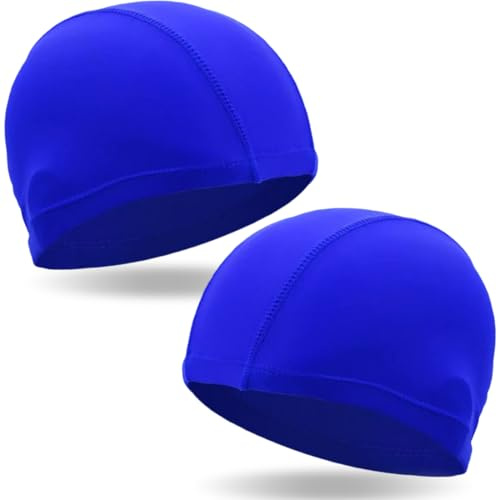 COYUN 2 pcs Gorro de natación Suave, Gorros de Piscina, Cómodo Gorro de natación, Suave Gorros de natación Unisex, Gorro de baño Flexible para Pelo Largo Hombres, Gorro de baño Ligero, Azul Rey