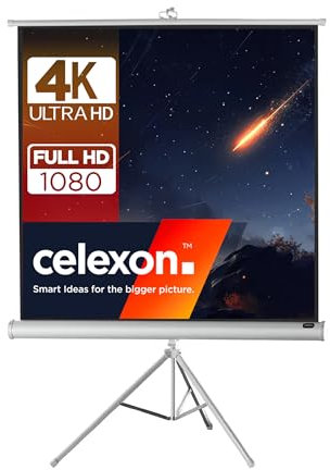 celexon Economy Stativ-Leinwand weiß 100 | 184x184 cm 1:1 | mobil transportable 4K, Full-HD Beamerleinwand mit manuellem Rollauszug für Heimkino, Büro & Outdoor | inkl. Standfuß + Tragegriff