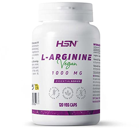 Arginina 1000mg de HSN | 120 Cápsulas Vegetales 2 Gramos de L-Arginina por Dosis Diaria | Alta Biodisponibilidad con Vitamina B1 y B6 | No-GMO, Vegano, Sin Gluten