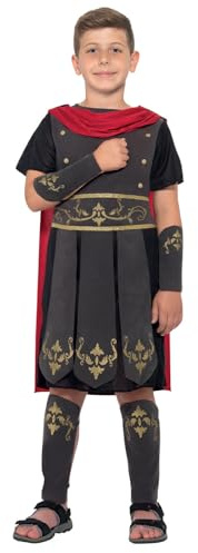 Smiffys Disfraz de soldado romano, negro con túnica, capa adjunta, puños de brazo y pierna, disfraz para niños