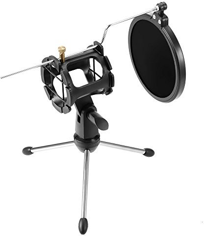 Trípode de escritorio ajustable para micrófono con cubierta de filtro de parabrisas