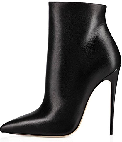 Elashe Bottes Classiques Femme | 12cm Bottine à Talon Haut | Zip Stiletto Talons Hauts Ankle Boots Chaussures Noir EU44
