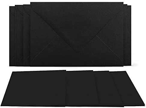 50 Klappkarten mit Umschlägen Set Schwarz - DIN A6 Blanko Doppelkarten 14,8 x 21 cm (160 g/m²) - DIN C6 Umschlag 11,4 x 16,2 cm (80 g/m²) Nassklebung - Grußkarten Einladungskarten Hochzeit