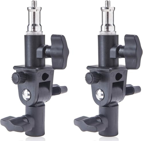 WELLMAKING 2PCS U Shape Tilt Adapter Swivel Mount Umbrella Holder Light Stand with Standard 1/4 to 3/8 inch Metal Male Screw Adapter Spigot Stud for Studio Light Stand, Hotshoe/Coldshoe Adapter