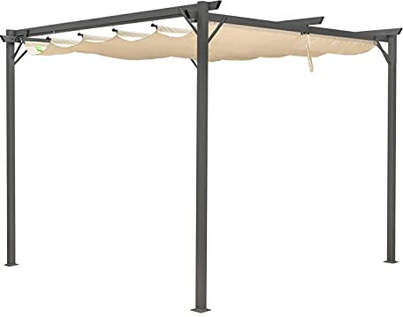 Hortan Gazebo Pergola 3 x 4 Metri Con Telo Impermeabile Richiudibile E Struttura Rettangolare In Acciaio Inossidabile Ad Alta Densità, Per Arredo Giardino, Terrazzo e Attività Commerciale