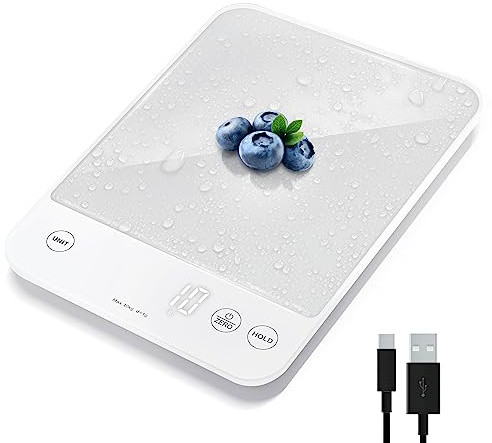 Etekcity Food Kitchen Scale, 22lb Digital Weight Scale Grams and Ounces Rechargeable Waterproof Tool for Weight Loss, Cooking, Baking, Meat, Bread, Large 0.05oz/1g Accuracy